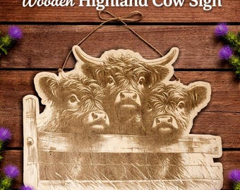 Enseigne en bois de vache des Highlands, décoration de ferme rustique, art du tilleul, cadeau champêtre
