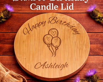 Couvercle de bougie d'anniversaire personnalisé en bambou, cadeau souvenir ballons gravés