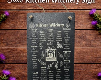 Plaque de sorcellerie de cuisine en ardoise, guide d'herbes aromatiques, cadeau de sorcellerie, décoration de sorcellerie, décoration de maison rustique