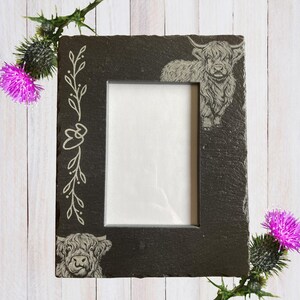 Personalised photo frame, slate photo frame, highland cow décor, highland cow ornament, highland cow gifts, message frame, home decore
