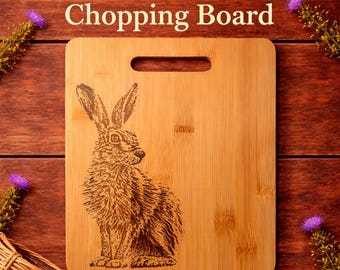 Engraved Bamboo Hare Chopping Board, Countryside Kitchen Decor, Wildlife Gift