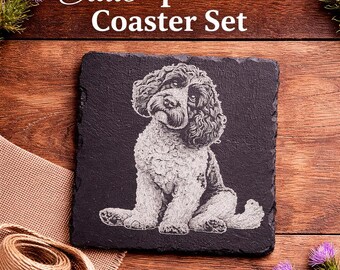 Sproodle Slate Coaster Set, Spaniel Dog Engraved Gift, Pet Lover Home Decor