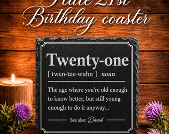 Engraved Slate Coaster, personalised 21st birthday gift, funny coaster
