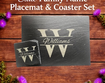 Personalised Family Slate Placemat Coaster Set, Custom Name Housewarming Gift