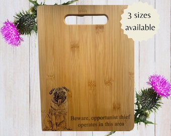 Pug chopping board, pug gifts, dog gifts, dog lover gift, dog décor, funny cutting board, wooden chopping board, rustic décor, home décore