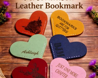 Personalised Heart Leather Bookmark, Custom Name Reader Gift
