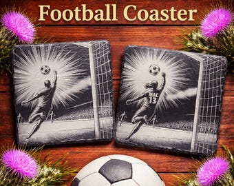 Slate Personalised Football Coaster, Custom Name Gift, Football Fan Present, Engraved Sports Décor