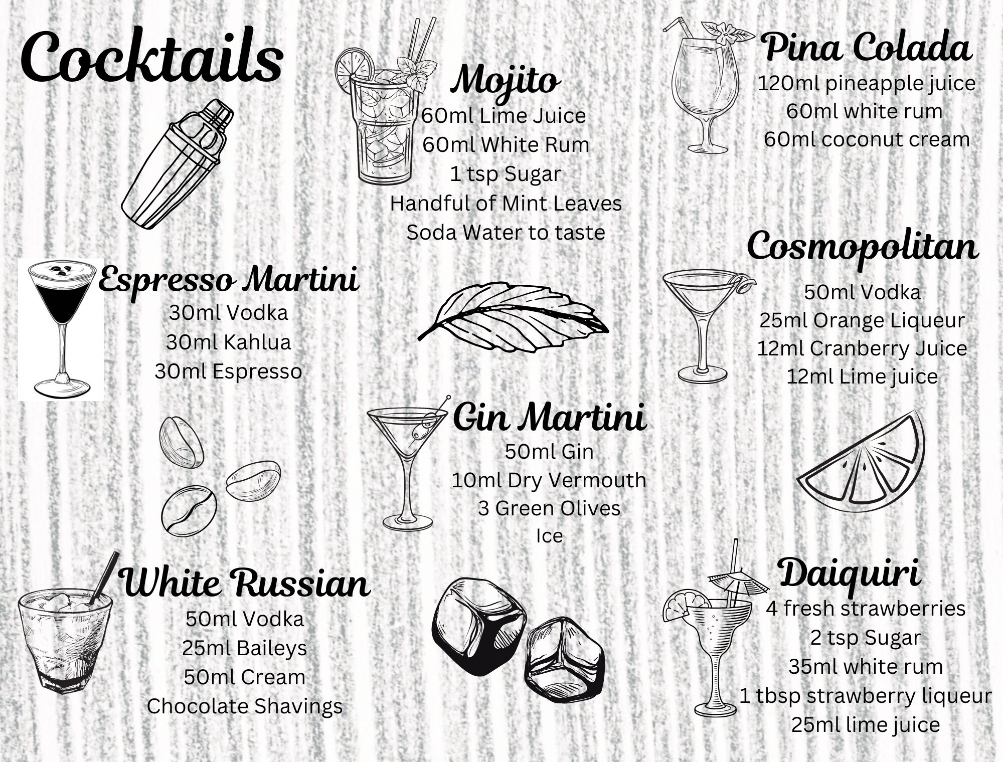 Personalised Cocktail Recipe Boards Cocktails Chopping Board Etsy