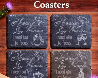 Slate Hocus Pocus Coasters, Funny Coasters, Witchy gifts, Halloween Kitchen Décor