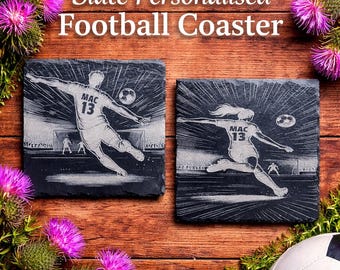 Personalised Football Slate Coaster, Custom Sports Coaster, Engraved football Gift, Gift for Football Fans