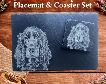 Engraved Cocker Spaniel Slate Placemat and Coaster Set, Dog Lover Gift