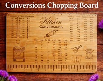 Bamboo Kitchen Conversions Chopping Board, Baking Measurement Chart, Engraved Bamboo Wood