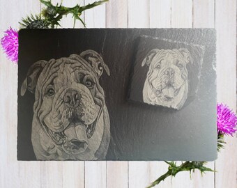 Slate placemat & coaster set, Bulldog, Bulldog gifts, English Bulldog, dog gifts, coasters, place mats, kitchen decore, home decore