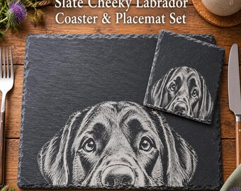 Slate Labrador Placemat & Coaster Set, Rustic Kitchen Décor, Scottish Gift, Home decore