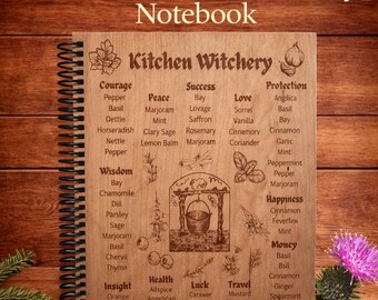Wooden Kitchen Witchery Notebook, Grimoire Spell Book, A4/A5 Journal