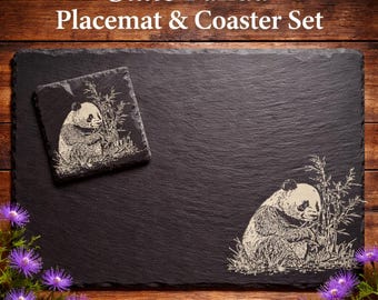 Panda Slate Placemat and Coaster Set, Wildlife Home Décor