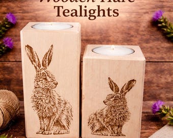 Wooden Hare Tealight Holders, Hare gift, Rustic Woodland Décor, Candle Holder Gift