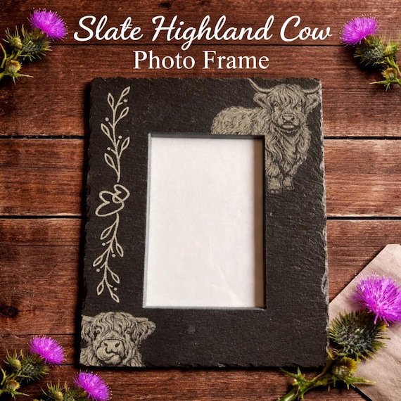 Highland Cow Slate Photo Frame, Highland cow gift, highland cow decor, Home Decore