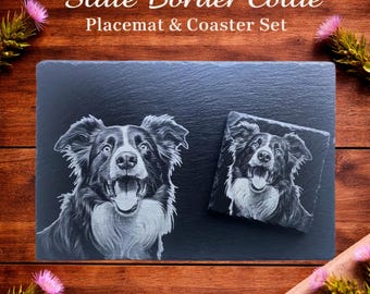 Border Collie Slate Placemat and Coaster Set, Dog Lover Gift