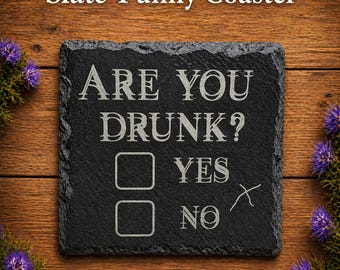 Natural Slate Coaster, Funny "Are You Drunk?" Barware Gift