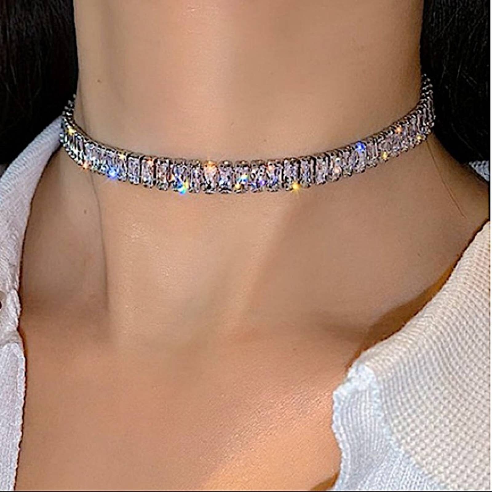  Cupimatch 4PCS Cubic Zirconia Choker Set Wide Shinning  Rhinestone Crystal Adjustable Collar Necklace for Women: Clothing, Shoes &  Jewelry