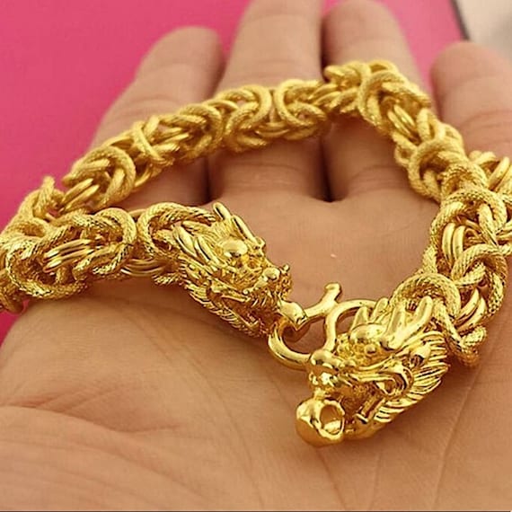Buy Fine Jewelry 22kt Yellow Real Gold Dragon Chain Bracelet, Hallmark  Stamped Handmade Solid Men's Bracelet Online in India - Etsy