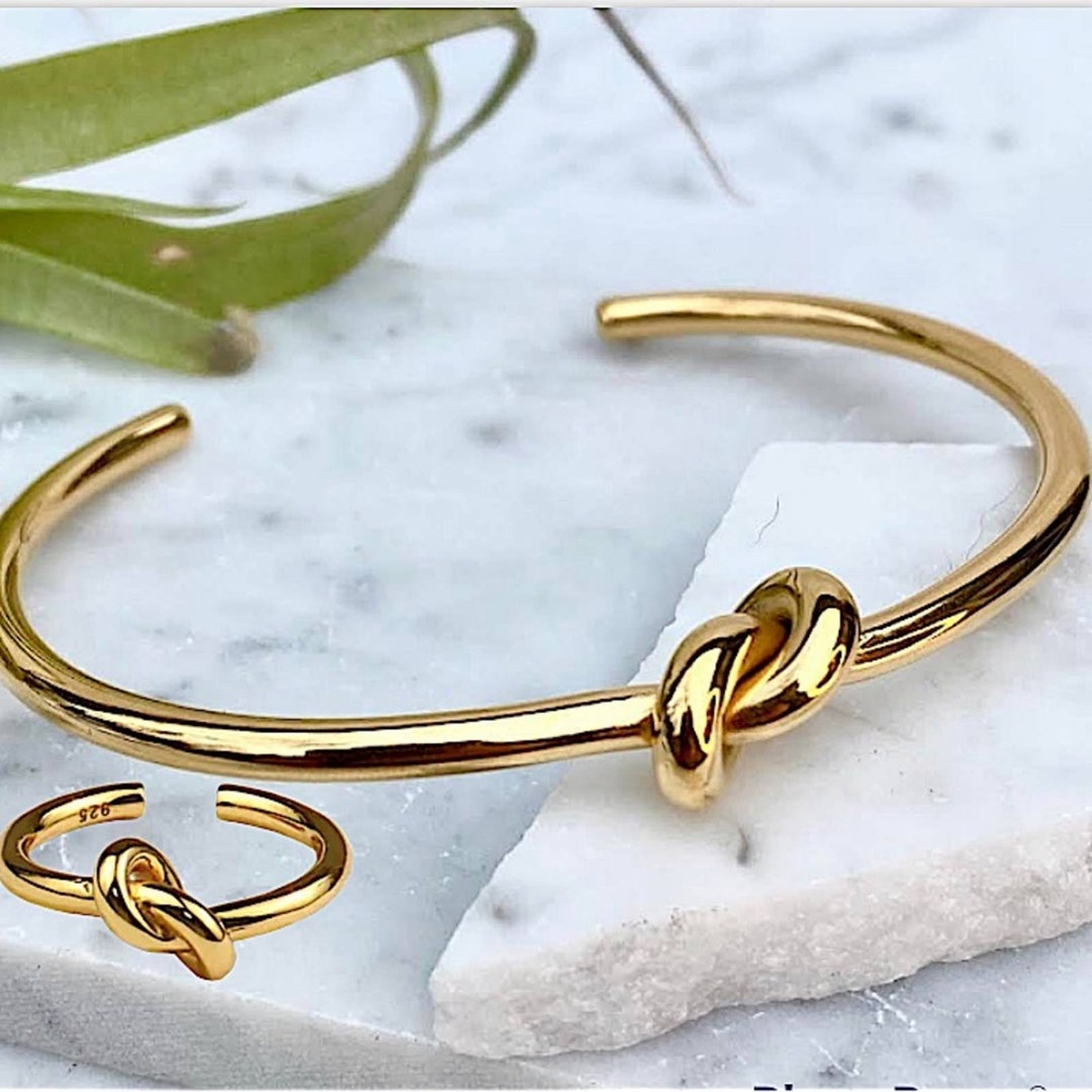 Tie Knot Gold Plated Bangle Cuff Bracelet Etsy