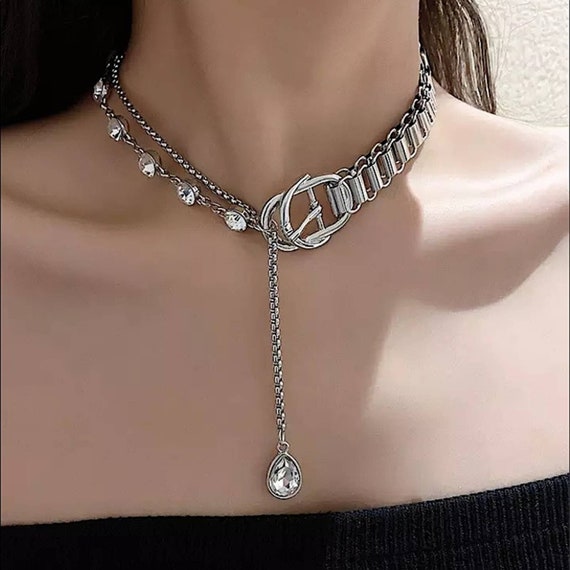 Rhinestone Drop Buckle Choker Necklace Etsy