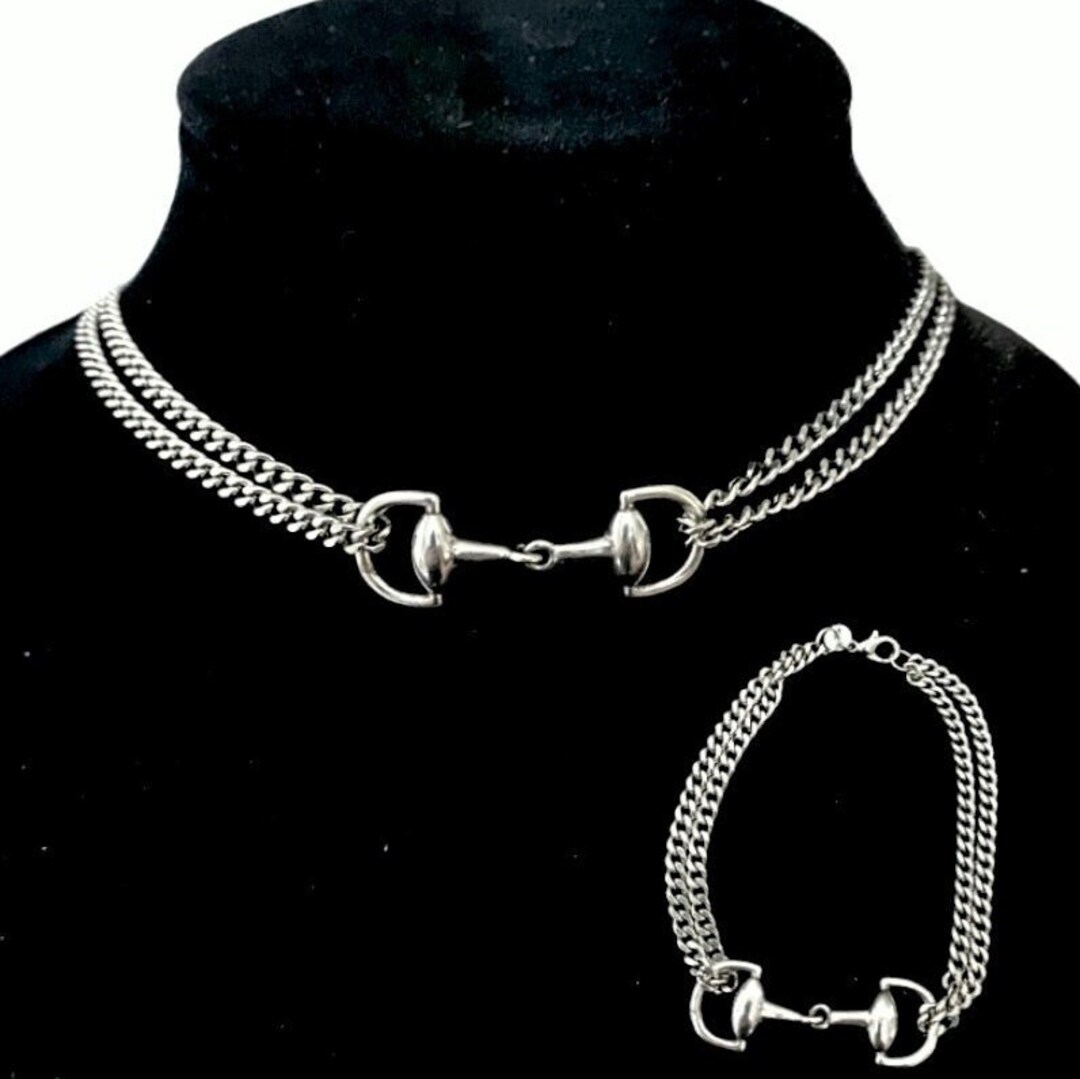 Sterling Silver Horsebit Necklace Matching Chain Link Gift Set Etsy
