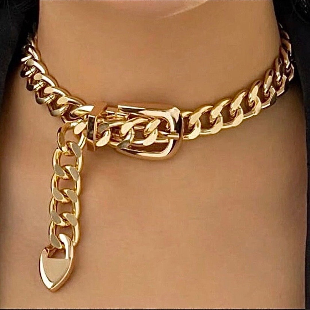 Gold Belt Buckle Choker Chunky Chain Link Curb Cuban Miami Etsy UK