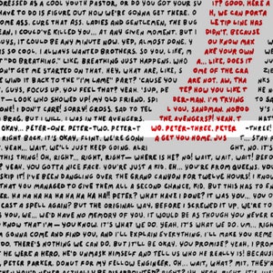 May include: A close-up of a comic book page with a conversation between two characters. The text reads, "...Oh, I got Connors. I've already cured him once, so... Are you okay? You don't deserve this. I ruined your life... Yeah? Yeah. Me and... MJ. My MJ. It, uh... It gets confusing... Dressed as a cool youth pastor, or do you got your suit?" The text continues with the characters discussing how to get to a location and the potential consequences of their actions.