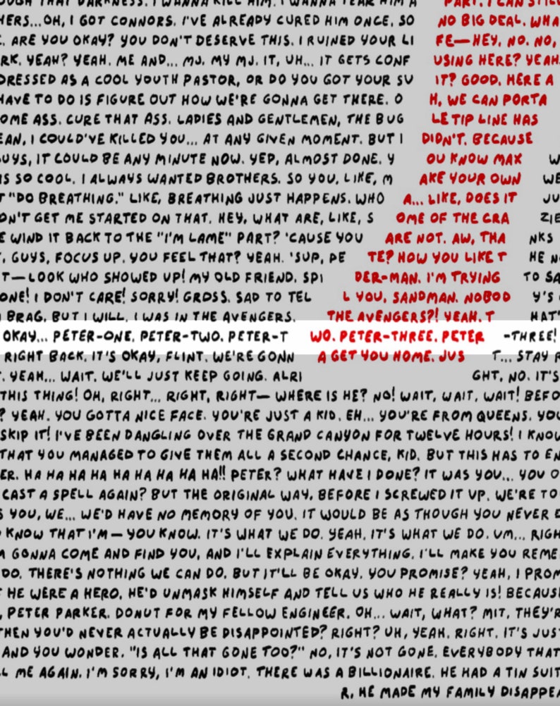 May include: A close-up of a comic book page with a conversation between two characters. The text reads, "...Oh, I got Connors. I've already cured him once, so... Are you okay? You don't deserve this. I ruined your life... Yeah? Yeah. Me and... MJ. My MJ. It, uh... It gets confusing... Dressed as a cool youth pastor, or do you got your suit?" The text continues with the characters discussing how to get to a location and the potential consequences of their actions.