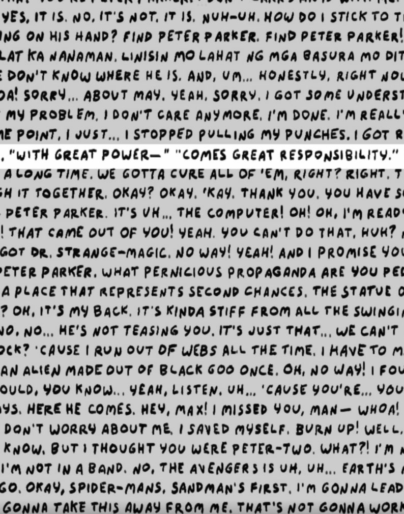 May include: A black and white image of handwritten text that reads "With great power comes great responsibility." The text is written in a bold, cursive style.