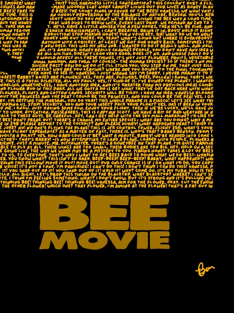 Entriebee Movie Script The Entire Bee Movie Written Out by Hand - Etsy
