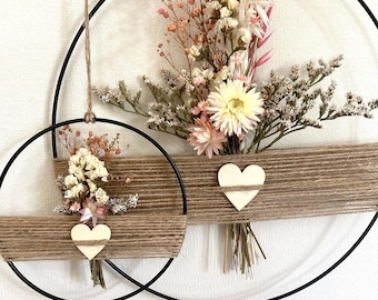 Dried flower wreath set | Gift idea | Wall wreath | Window decoration | Metal ring | Decorative ring black | Dried flowers | Wreath | 30 cm + 15 cm