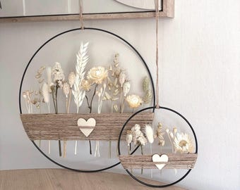 Trockenblumen Metallring Set (2er) | Wand- & Fensterdeko | Naturtöne | Boho Deko mit Trockenblumen | Dekoring 30 cm + 15 cm | Geschenkidee
