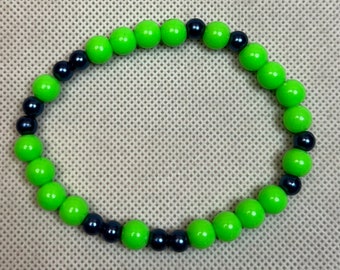 Neon green and blue bracelets