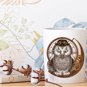 Steampunk Owl Coffee Mug and Coaster Set