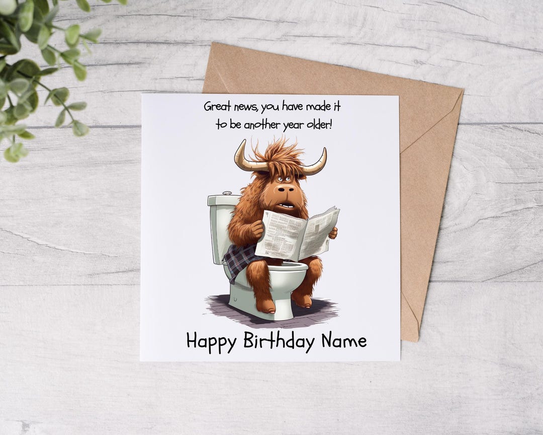 Humorous Highland Cow Birthday Card, Toilet Humor - Etsy