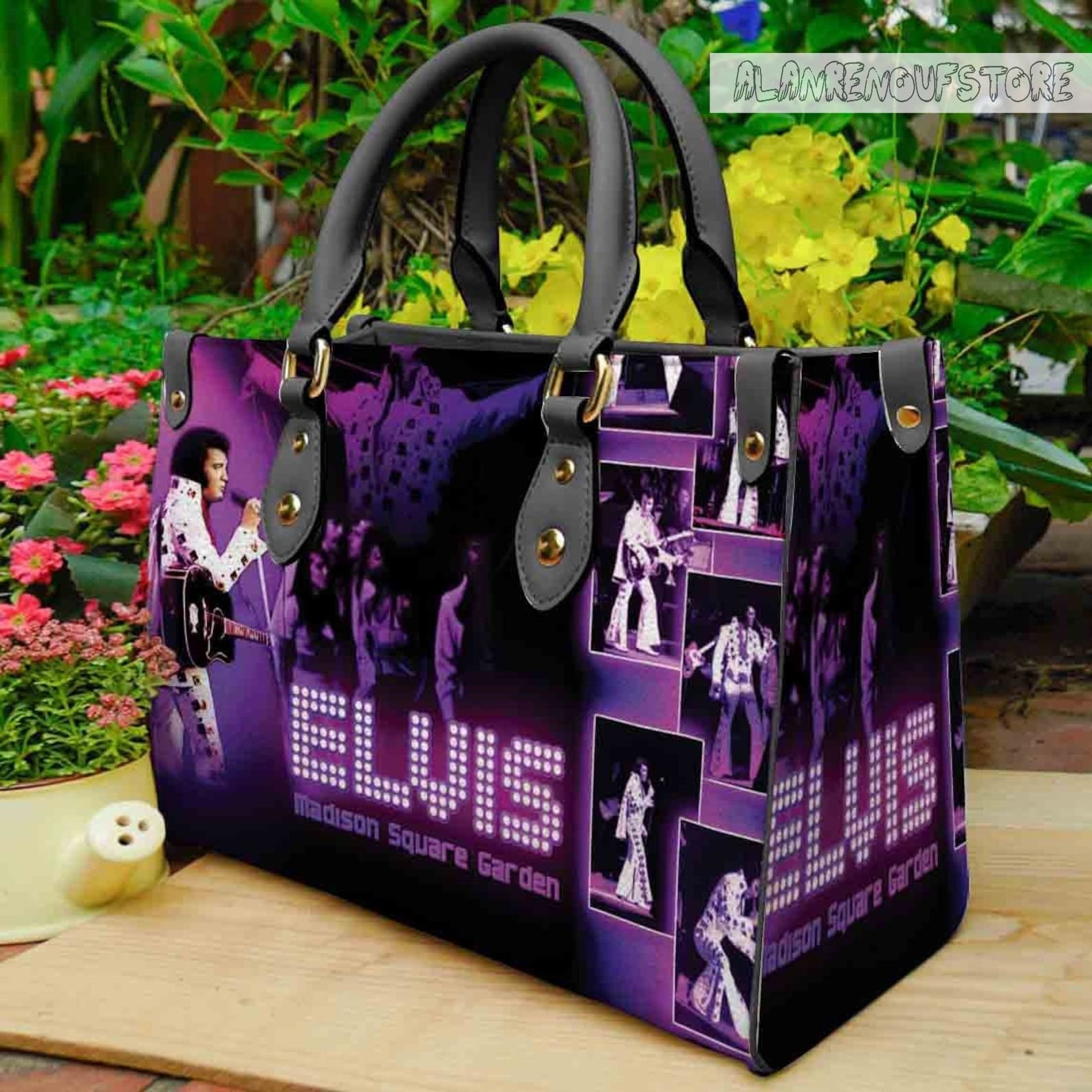 Elvis Presley TCB Signature Leather Black Strap Handbag, Women Bags Gift  For Her