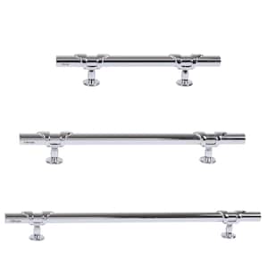 May include: Three chrome bar cabinet pulls with a decorative design on the ends. The pulls are available in three sizes. The brand name "Gurcay" is printed on the pulls.