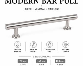 Moderne roestvrijstalen kastgreep, zilverkleurige metalen ladehandgreep (96/160/224 mm)