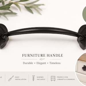 Matte Black Leaf Cabinet Pull, Decorative Drawer Handle, 96mm & 128mm Furniture Hardware