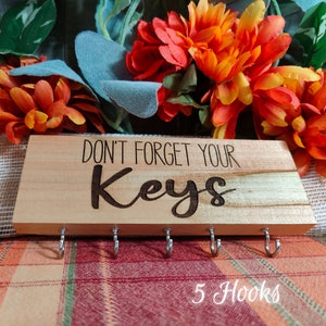 Key Holder, Housewarming Gift, 5 Hook Key Holder, Don&#39;t Forget Your Keys, Key Hook, Wall Key Holder, Key Rack, Key Organizer, Laser Engraved