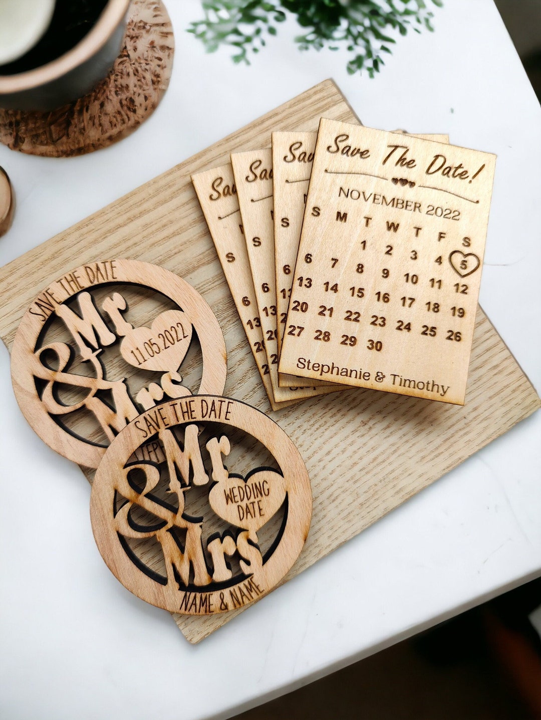 Wooden Calendar Save the Date Magnets for Weddings, Rustic Wedding ...