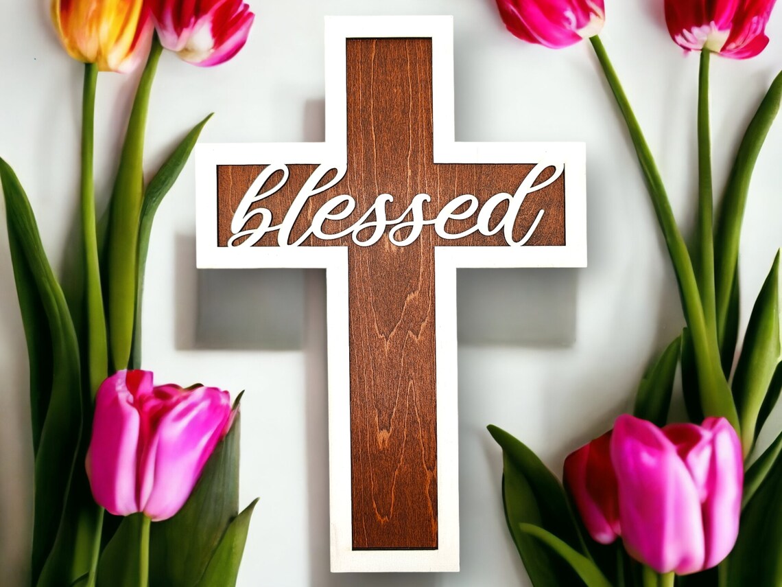 Rustic Wood Cross With Blessed Laser Cutout - Religious Wall Decor - Etsy