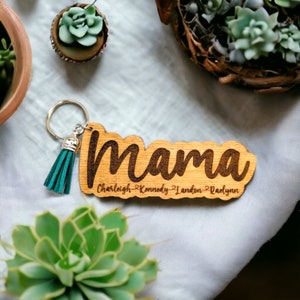 Personalized Mama Keychain with Tassel - Customizable with Kids&#39; Names - Handmade Gift for Mother&#39;s Day, Birthday or Any Occasion, Custom