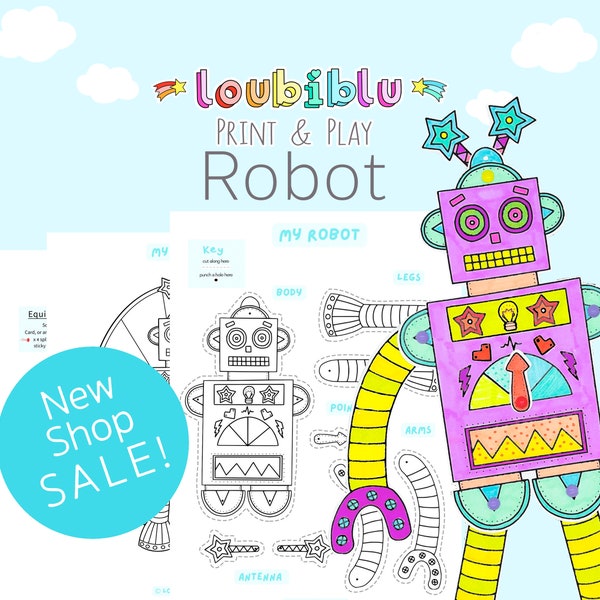 Boys easy printable colouring craft, robot craft printable,  Paper doll craft, kids digital activity, Robot coloring page activities