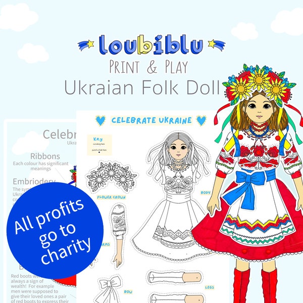 Ukrainian Folk paper doll, paper doll, easy kids craft, Help Ukraine