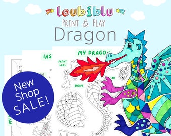 Drache druckbare Bastelseite, Jungen Malseite, DIY Drachen Party Aktivität, Jungen einfaches Handwerk, artikulierte Drachen Handwerk, Jungen Malseite